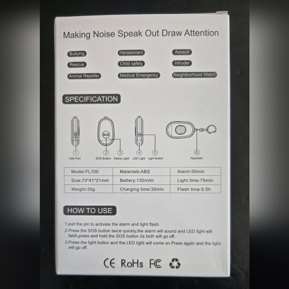 3/$20 Purple Personal Alarm with Keychain NWT - Picture 4 of 4